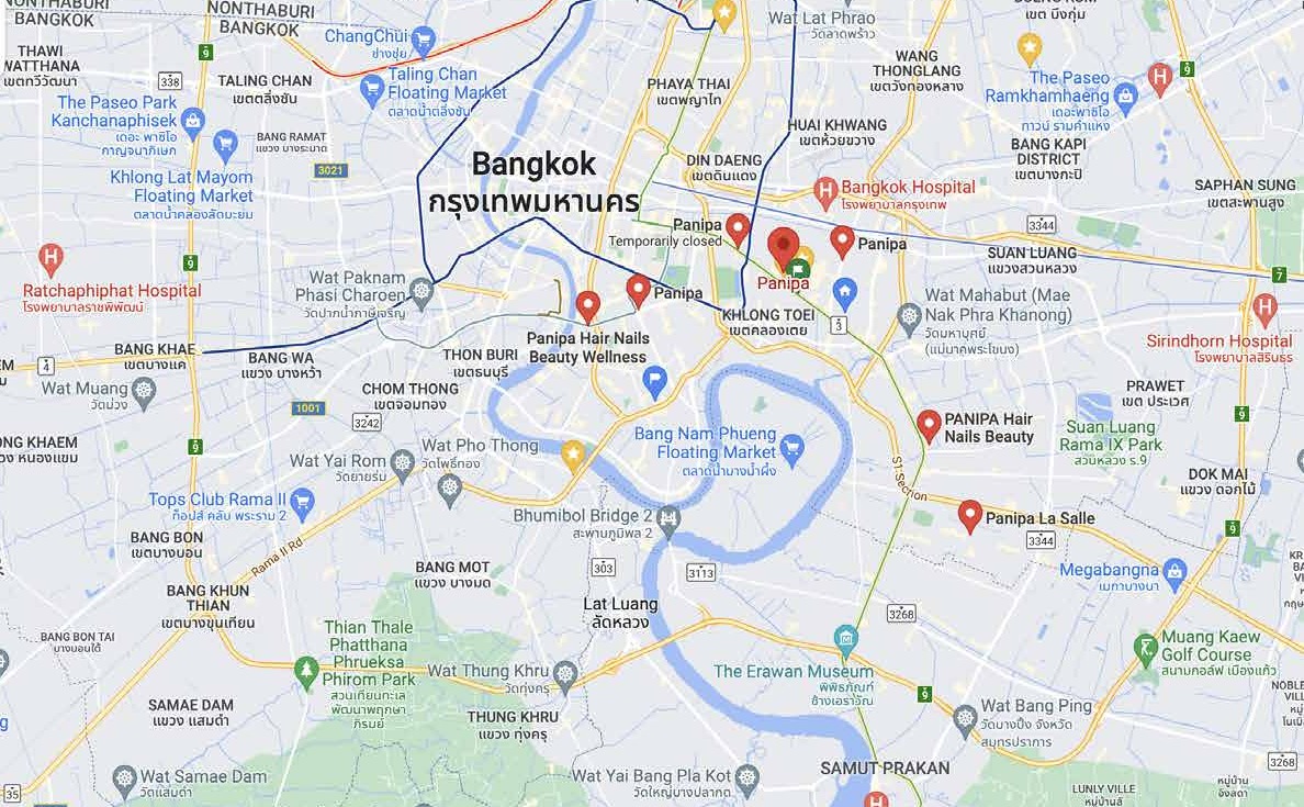 Bangkok map showing PANIPA Ekamai location