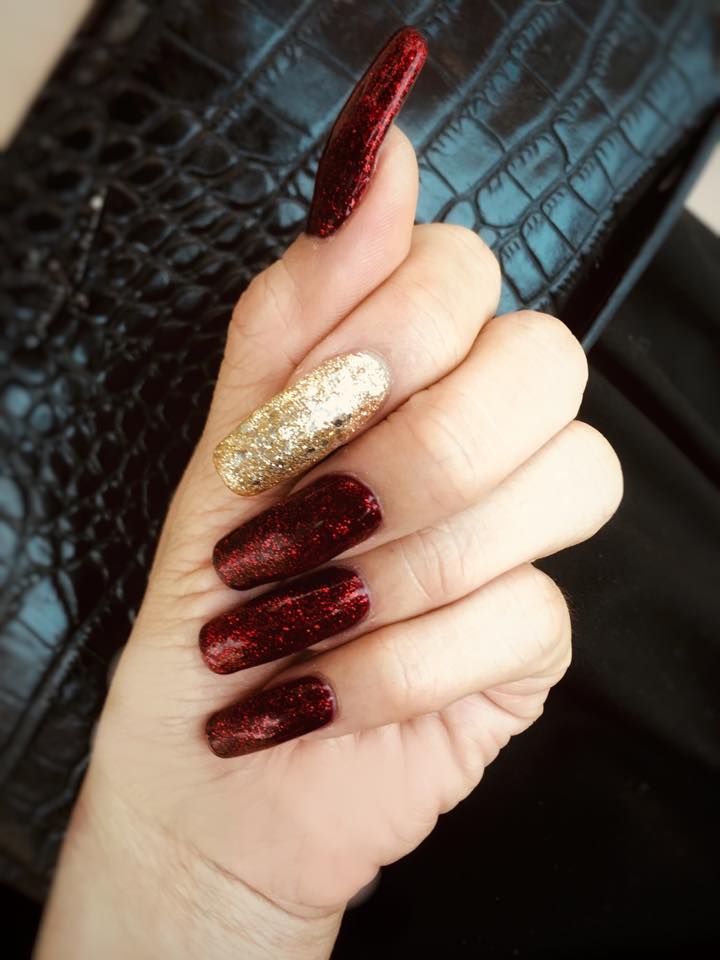 Red and gold nail art